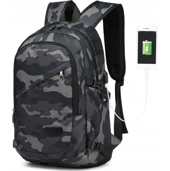 Městský batoh KONO unisex batoh s USB portem - camo - 20L