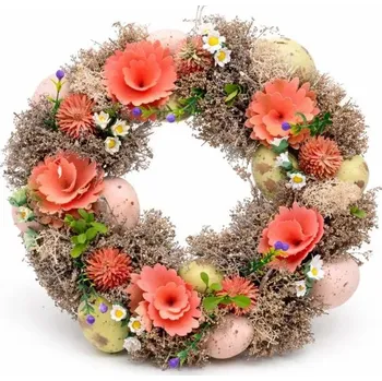 Vánoční ozdoba DECOLED Velikonoční věnec na dveře 30 × 30 × 8 cm, růžové květy, plast, venkovní