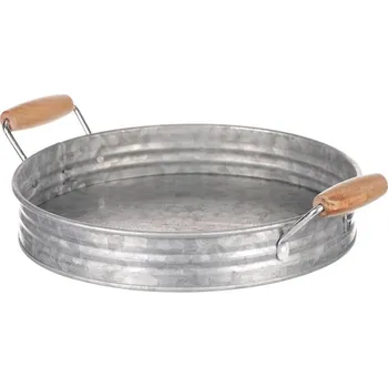Pozinkovaný kovový aranžovací tác se dřevěnými úchyty, stříbrný Barva: Stříbrná