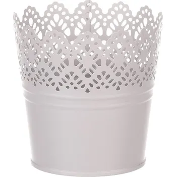 Obal na květináč Kovový kulatý obal s krajkovým okrajem, šedý design pro květiny Barva: šedá