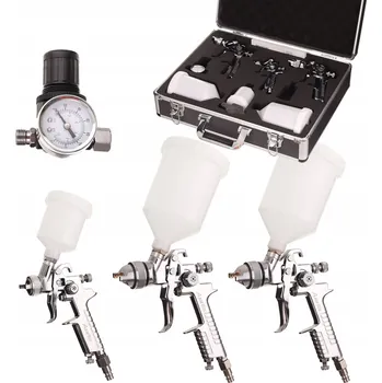Stříkací pistole LAKOVACÍ PISTOLE HVLP 3 TRYSKY 0,8 1,4 1,7 MM REDUKTOR KUFR SADA