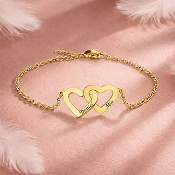 Náramek Dámský náramek z chirurgické oceli Srdce Couple Connect zlatý