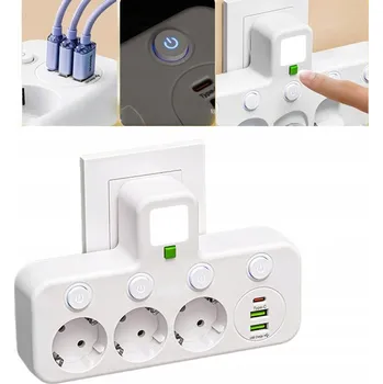 Napájecí kabel PRODLUŽOVACÍ KABEL ROZDĚLOVAČ ZÁSUVKOVÁ LIŠTA 3 ZÁSUVKY 3X USB MULTIFUNKČNÍ