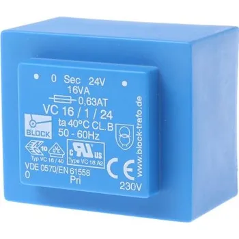 Transformátor Block Transformátor PCB, sekundární napětí: 24 V, počet výstupů: 1 Čep 76 procent 16 VA