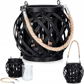 Svícen Bambusová lucerna na svíčku černá 14,5x14 cm