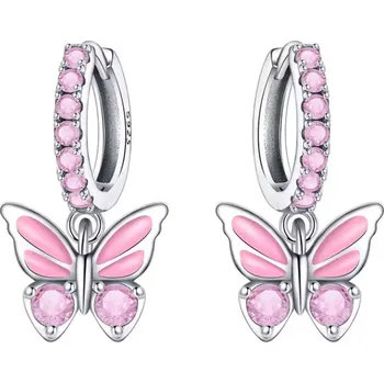 Náušnice GRACE Silver Jewellery Stříbrné náušnice s růžovým motýlkem - stříbro 925/1000 E-OTE4012-PK/374 Růžová