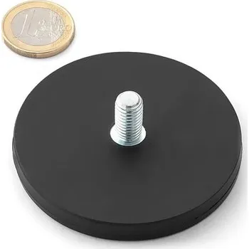 Dekorativní magnet Neodymový magnetický úchyt kruh Ø&nbsp;66 v.&nbsp;8&nbsp;mm, stativový závit 1/4", síla 25&nbsp;kg, pogumovaný