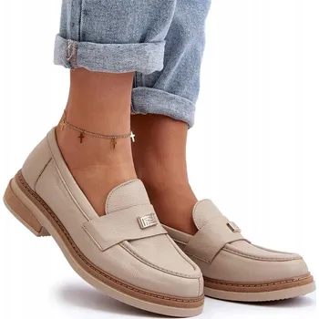 Dámské mokasíny ZAZOO 20165 DÁMSKÉ KOŽENÉ MOKASÍNY NA PLOCHÉM PODPATKU BÉŽOVÉ VEL. 37