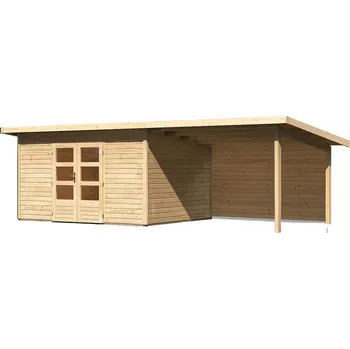 Zahradní domek KARIBU HOLZTECHNIK dřevěný domek KARIBU NORTHEIM 4 + přístavek 330 cm včetně zadní stěny (9273) natur LG3860