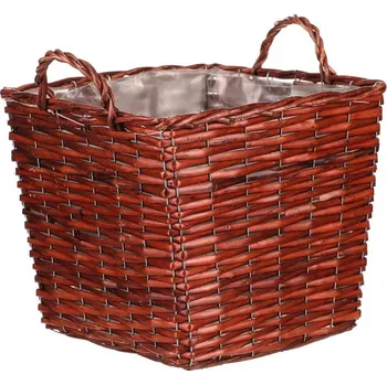 Nákupní košík Hranatý proutěný košík na květiny tmavě hnědý s igelitovou vložkou Barva: Hnědá