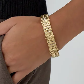 Náramek Luxusní pozlacený článkový náramek „Golden Sun Prestige“ z chirurgické oceli č. 1927