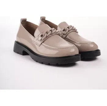 Dámské pantofle PASS dámské mokasíny béžové s ozdobnou přezkou