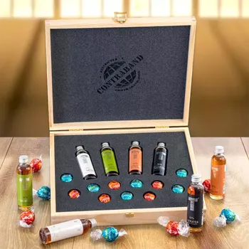 Dárkový potravinový koš Dárková sada pralinky Lindt & likér Tatratea set CONTRABAND Standardní víko
