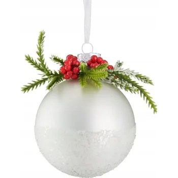 Vánoční dekorace VILLA ITALIA Vánoční Koule skleněná bílá s větvičkou 8 cm