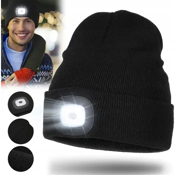 Čepice ZIMNÍ PRACOVNÍ ČEPICE S LED SVÍTILNOU NABÍJENÁ PŘES USB, 3 REŽIMY SVÍCENÍ