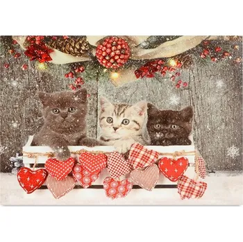 Obraz LED Nástěnný obraz 3 ks - Vánoční koťata, 40x30 cm, látka Barva: Hnědá