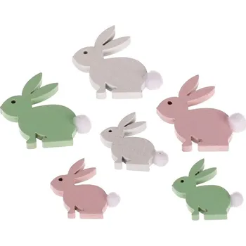 Velikonoční dekorace Dřevěný zajíc 24 ks - mix barev, velikosti, jarní dekorace Barva: Vícebarevná