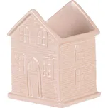 Krémový keramický obal na květiny ve tvaru domku, stylový dekorativní prvek Barva: Krémová