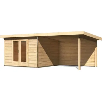 Zahradní domek KARIBU HOLZTECHNIK dřevěný domek KARIBU RADEBURG 1 + přístavek 330 cm včetně zadní stěny (31472) natur LG3925