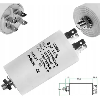 Kondenzátor Startovací kondenzátor motoru konektory 8 uF 450 V CBB60 M8