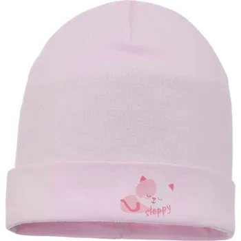 Čepice Dívčí bavlněná čepice kočka sleepy světle růžová Ambra, vel. 46/50