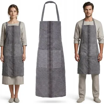 Kuchyňská zástěra BAVLNĚNÁ KUCHYŇSKÁ ZÁSTĚRA ochranná na vaření mačkaná šedá