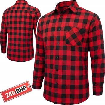 Pánské oblečení FLANELOVÁ PRACOVNÍ KOŠILE BOZP Pánská BAVLNA 100% Červená KOSTKA Do Práce