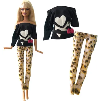 Módní oblečení pro Barbie Varianty: Leopardí leginy, černý top