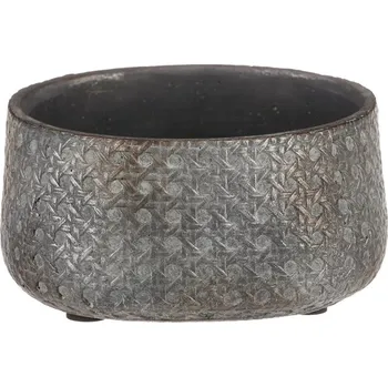 Obal na květináč Šedý kulatý betonový obal na květiny s ornamenty, stabilní design Barva: šedá
