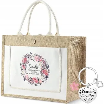 Nákupní taška VELKÁ JUTOVÁ NÁKUPNÍ TAŠKA s přívěskem, prostorná, ekologická, shopper bag