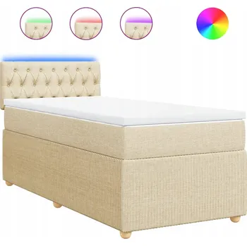 Postel Kontinentální postel krémová 200x90x100,5 cm s pružinovou matrací a LED osvětlením