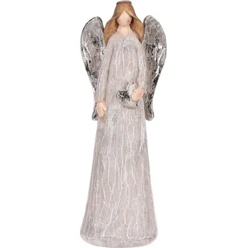 Hnědá polyresinová figurka anděla se zlatým srdcem - elegantní dekorace Barva: šedá