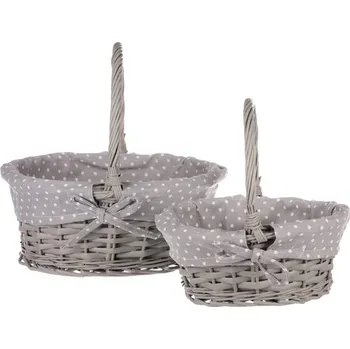 Koš proutěný - s uchem, šedý, s látkou, cena za sadu 2 ks Barva: šedá