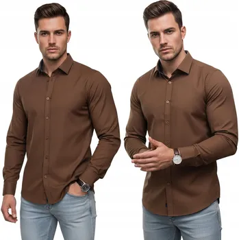 Pánská košile Pánská elegantní slim fit košile s dlouhým rukávem, hnědá DX2593 - 3XL