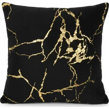 Povlak na polštářek Dekorační povlak na polštář 45x45 Černý zlatý vzor mramor měkký plyšový