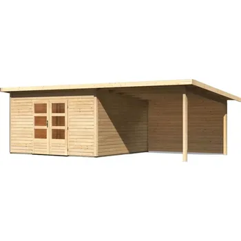 Zahradní domek KARIBU HOLZTECHNIK dřevěný domek KARIBU NORTHEIM 5 + přístavek 330 cm včetně zadní stěny (9275) natur LG3866