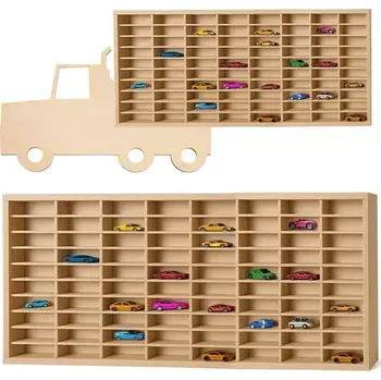 úložný prostor na hračky Kamión dřevěná polička – organizér na autíčka – 80 přihrádek