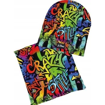 Čepice Dětská zimní podzimní sada Čepice Nákrčník s graffiti motivem