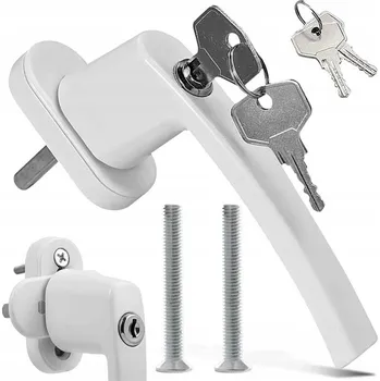 Okenní klika OKENNÍ KLIKA S BLOKÁDOU HLINÍKOVÁ BÍLÁ UNIVERZÁLNÍ PRO PLASTOVÁ I DŘEVĚNÁ OKNA