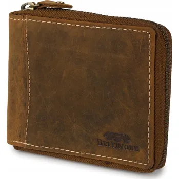 Peněženka Kožená peněženka velká horizontální RFiD nubuk hnědá na zip Beltimore