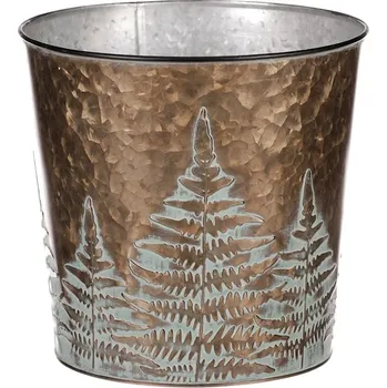 Obal na květináč Kovový obal na květiny 22 cm, měděný s kapradinovým motivem Barva: Měděná