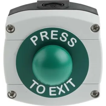 Splachovací tlačítko Tlačítko vstupu/odchodu pro kontrolu přístupu, Ukončíte stisknutím, forma tlačítka: Klenuté, materiál tlačítka: Plast