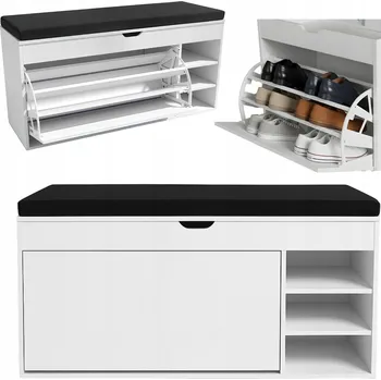 Botník BOXIMO bílá MDF, 2-dveřová, se sedákem, 4 úrovně