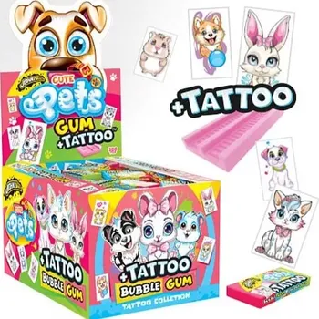 Bonbon Žvýkačka s tetovačkou JB CUTE PETS GUM 5 g - ovocná žvýkačka s tetováním (žvýkačky s tetováním / bubble gum / balení 200 ks / 1 ks = 1.50 Kč)