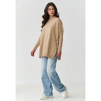 Dámský svetr Dámský oversize viskózový svetr S164 Barva: Světle Hnědá, Velikost: ONE SIZE