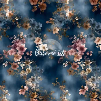 Úplet, Vintage květy na šedomodré (E) (Top kvalitní úplet Bella digitisk)