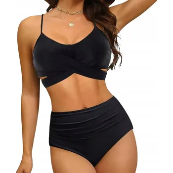 Dámské plavky DVOUDÍLNÉ PLAVKY BIKINI S VÁZÁNÍM VYSOKÝ PAS ČERNÉ M