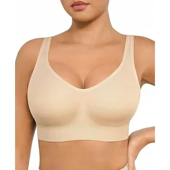 Dámské oblečení Braletka podprsenka FeelinGirl bez kostic pro velká prsa, plné krytí XL béžová