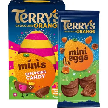 Čokoláda Terrys Eggs mléčná čokoláda 90 g + Terry's vajíčko s příchutí pomeranče s praskajícími bonbonky 91 g