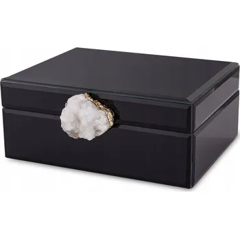 Šperkovnice SKLENĚNÁ ŠPERKOVNICE ČERNÁ NA ŠPERKY KAZETA GLAMOUR ZLATÝ BÍLÝ ACHÁT